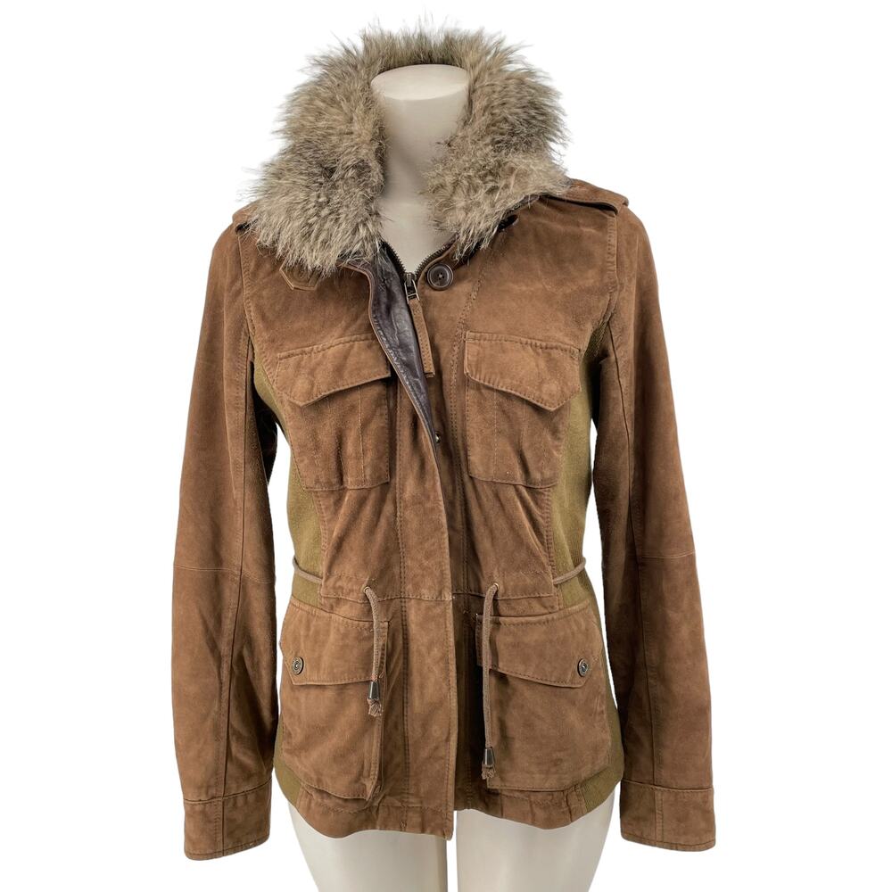 Eddie Bauer Womenās Suede Leather Jacket Small āā Fur Lined Winter Outerwear